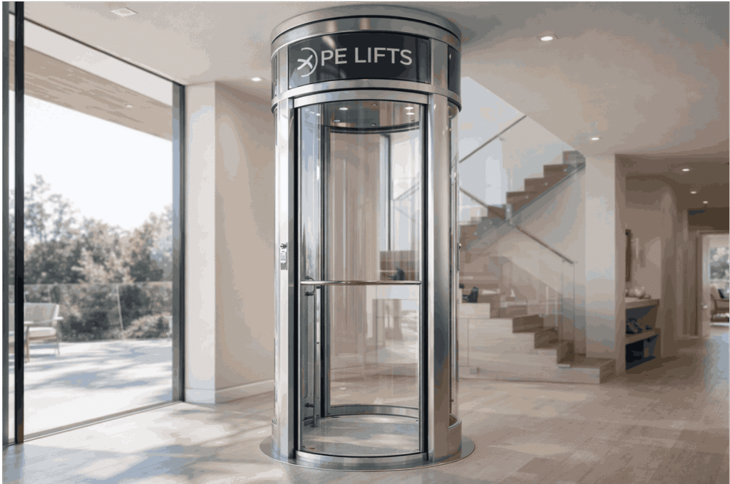 Modern glass elevator in home